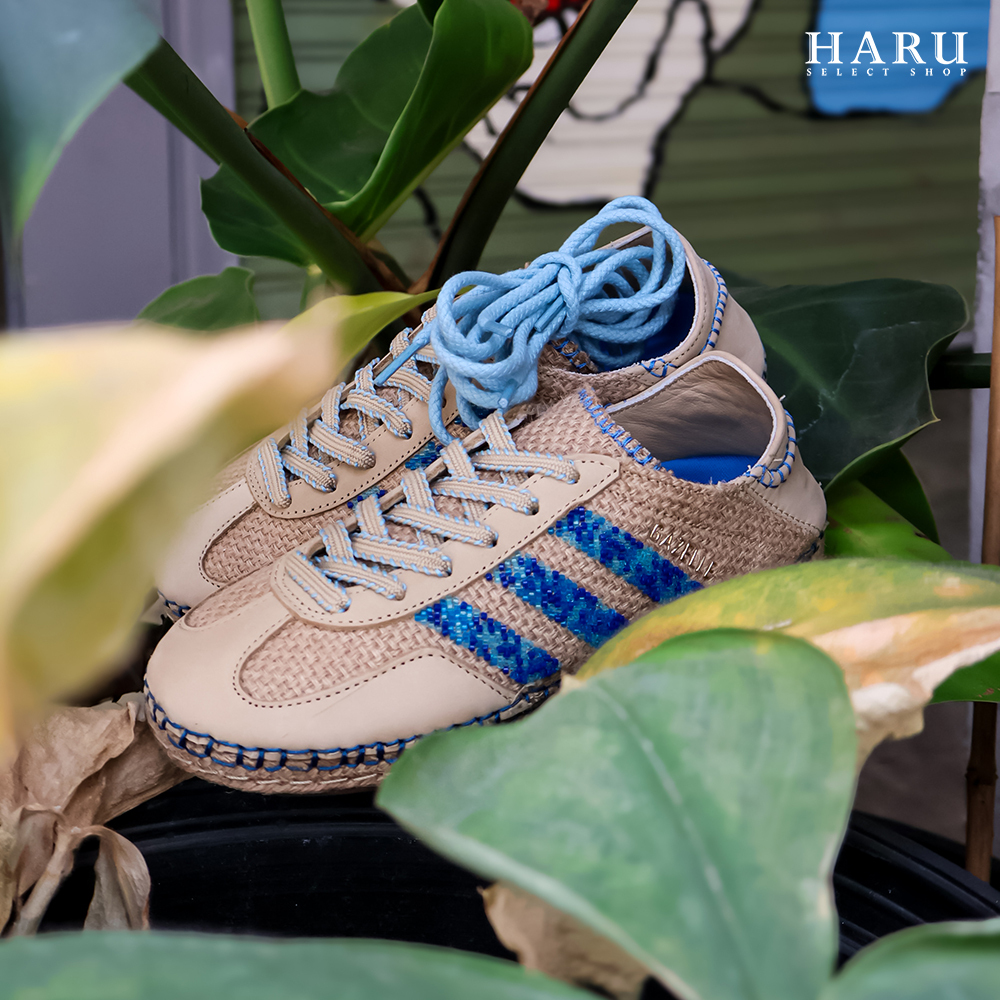 聯名款 Clot x Adidas Originals Gazelle " Linen Khaki Light Blue " 亞麻 卡其 藍串珠 編織 草鞋 男女同款 復古休閒鞋 IH3641