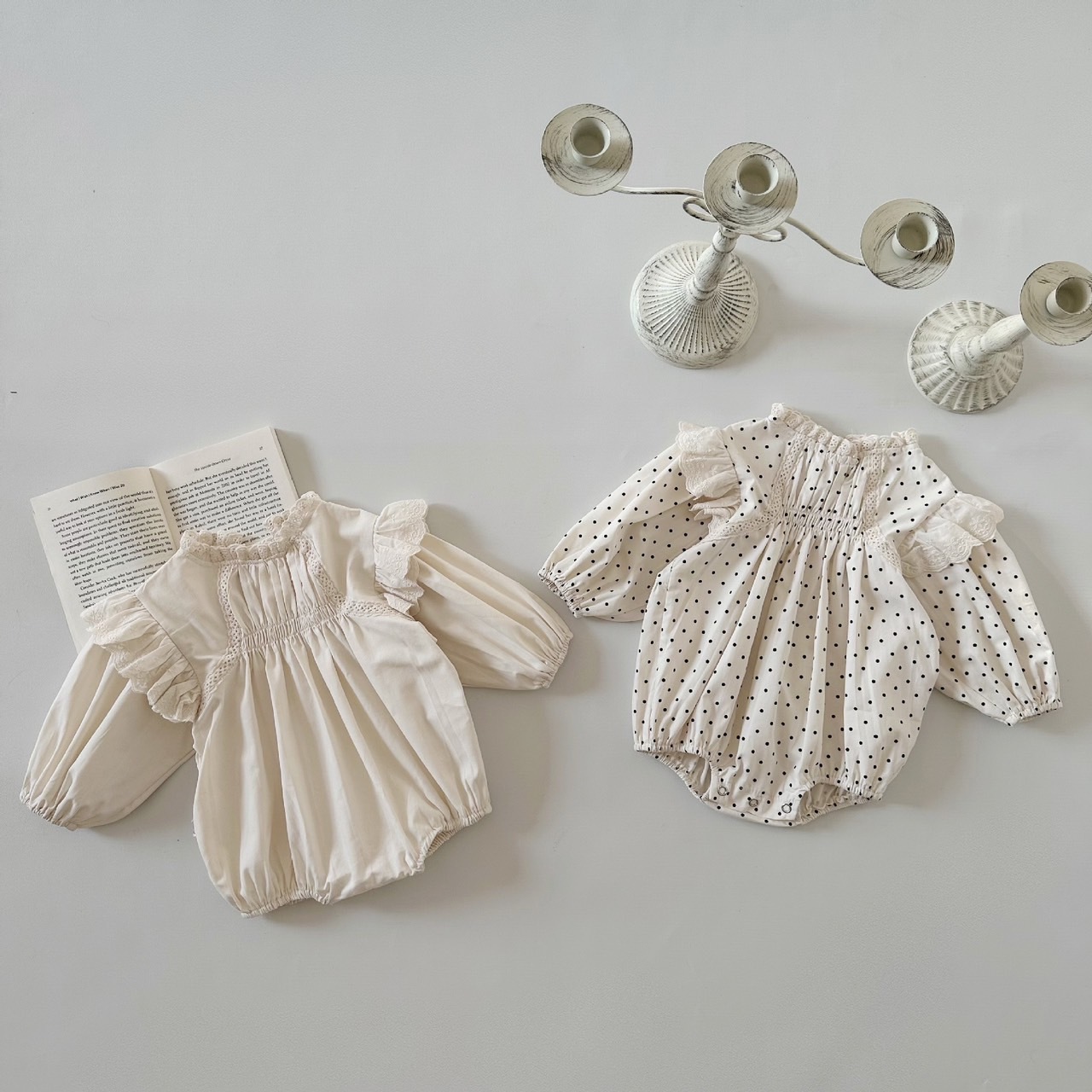 浪漫緹花抓皺澎澎袖包屁衣