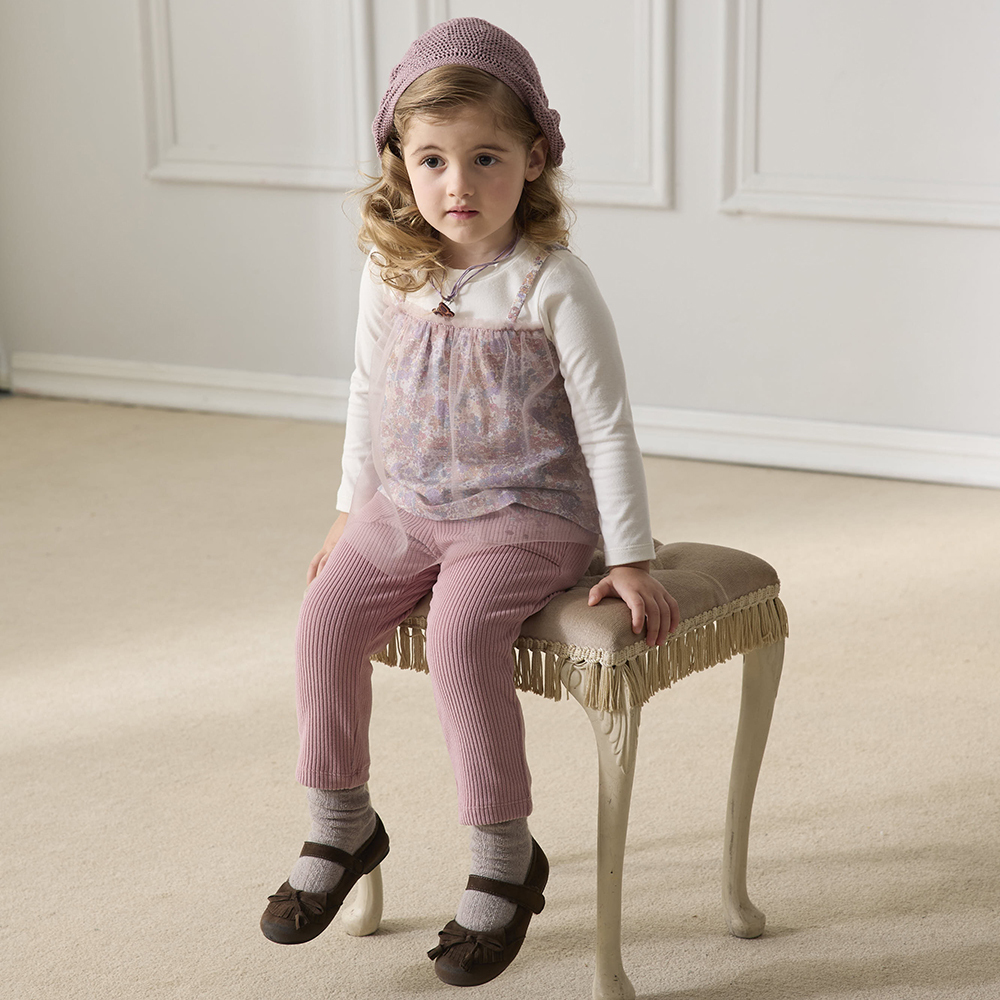 PIPPY 假兩件經典印花圓領長袖上衣 粉