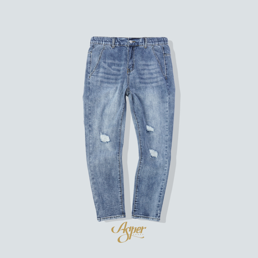 SBG 上寬下窄彈力破壞補丁牛仔褲 039