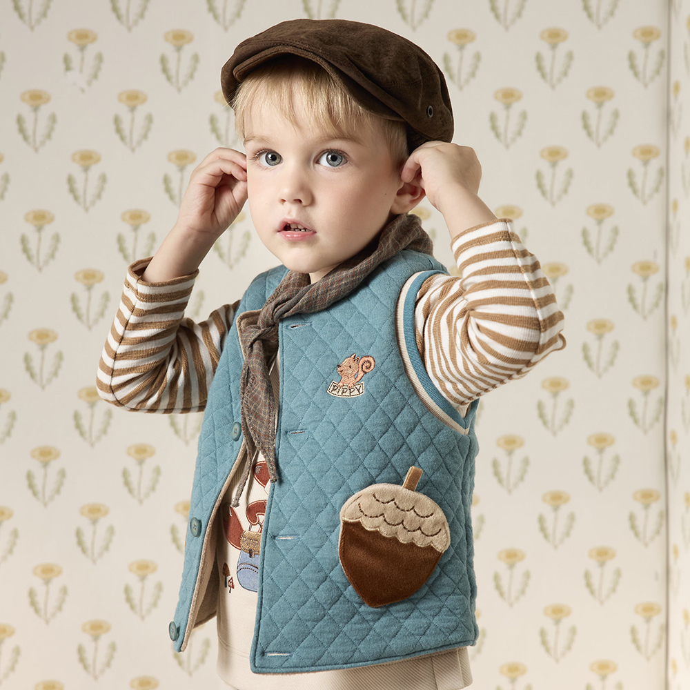 PIPPY 橡實口袋雙面穿菱格壓紋夾棉背心 藍綠