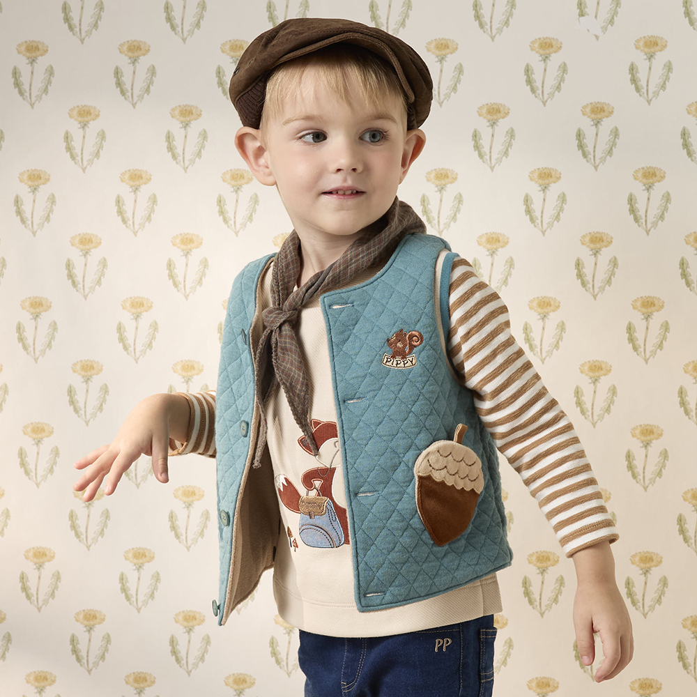 PIPPY 橡實口袋雙面穿菱格壓紋夾棉背心 藍綠