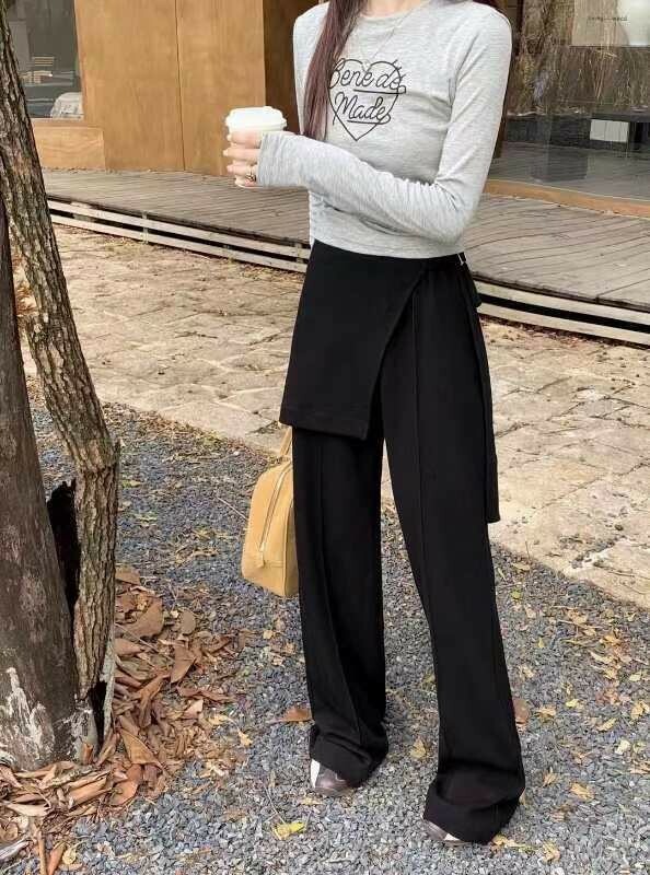 魅力之秋寬版直筒褲(附造型小圍裙)