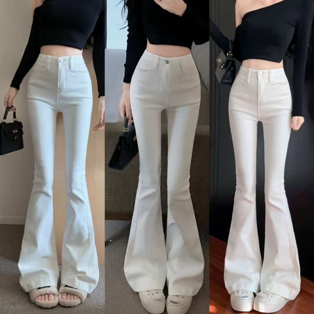 彈力淨版喇叭褲