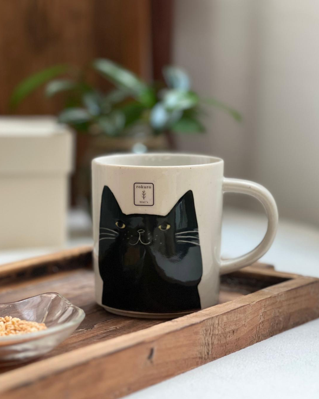 六魯 美濃燒 貓水杯 白色｜Blut's