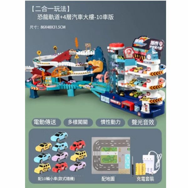 新款電動軌道車玩具【二合一[充電版一10車]軌道車+ 4層停車場+地圖】