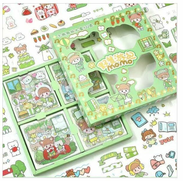 熱賣100張不重覆透明PET防水貼紙套裝（野餐遊記）