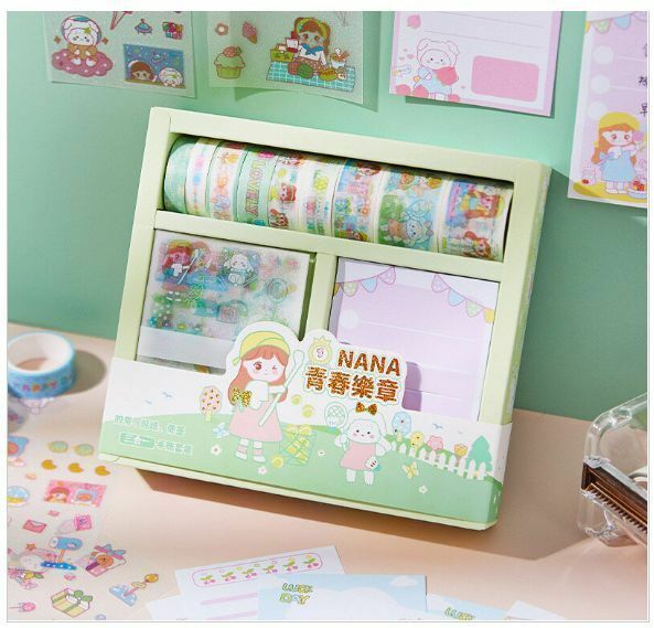 熱賣禮盒式手帳貼膠紙膠帶便利貼套裝（青春樂章）