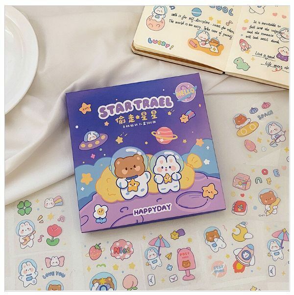 熱賣100張不重覆透明PET防水貼紙套裝（偷走星星）