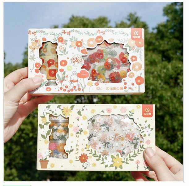 熱賣燙金PET透明手帳貼紙膠紙膠帶（黃色 貼紙9張＋膠紙4卷）