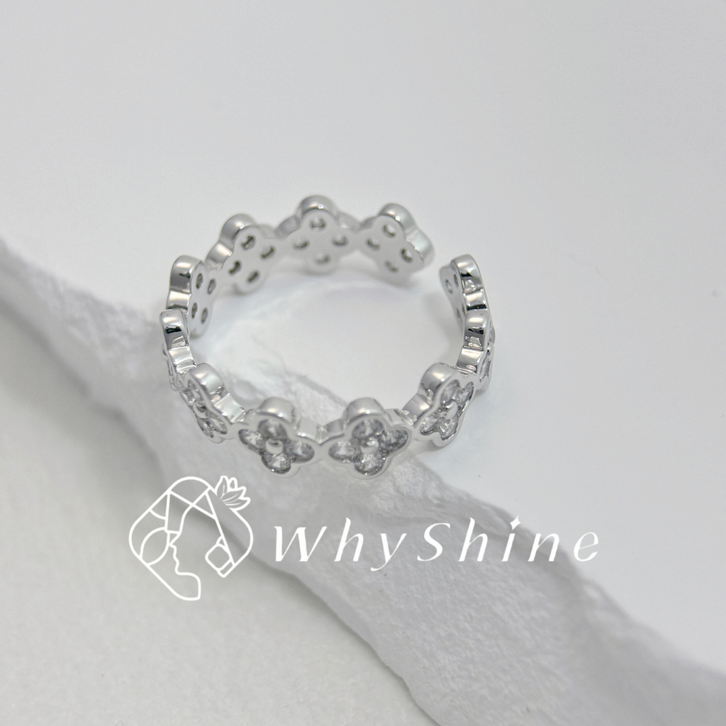 幸運草滿鑲鑽戒指