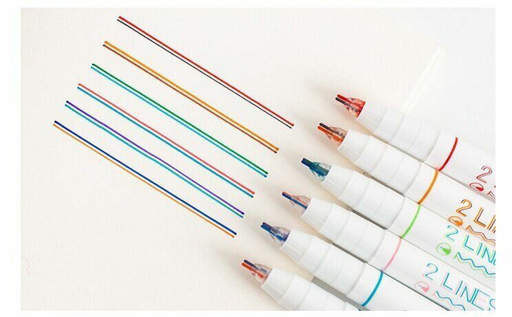 Hot selling creative stationery three-dimensional double-line pen (pack of 6)