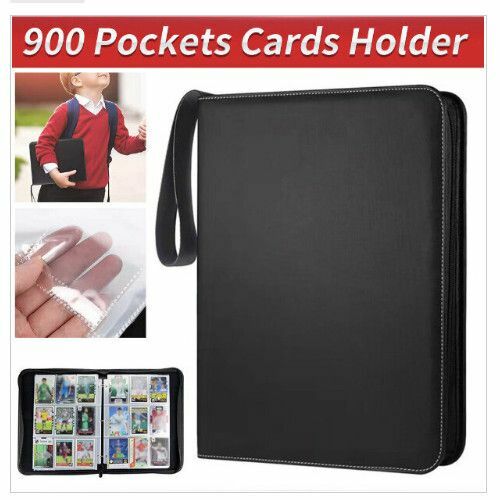 Hot selling black card book, 9 grids, 50 pages, 900 card slots, PU zipper card book, game card collection book, Pokémon card book