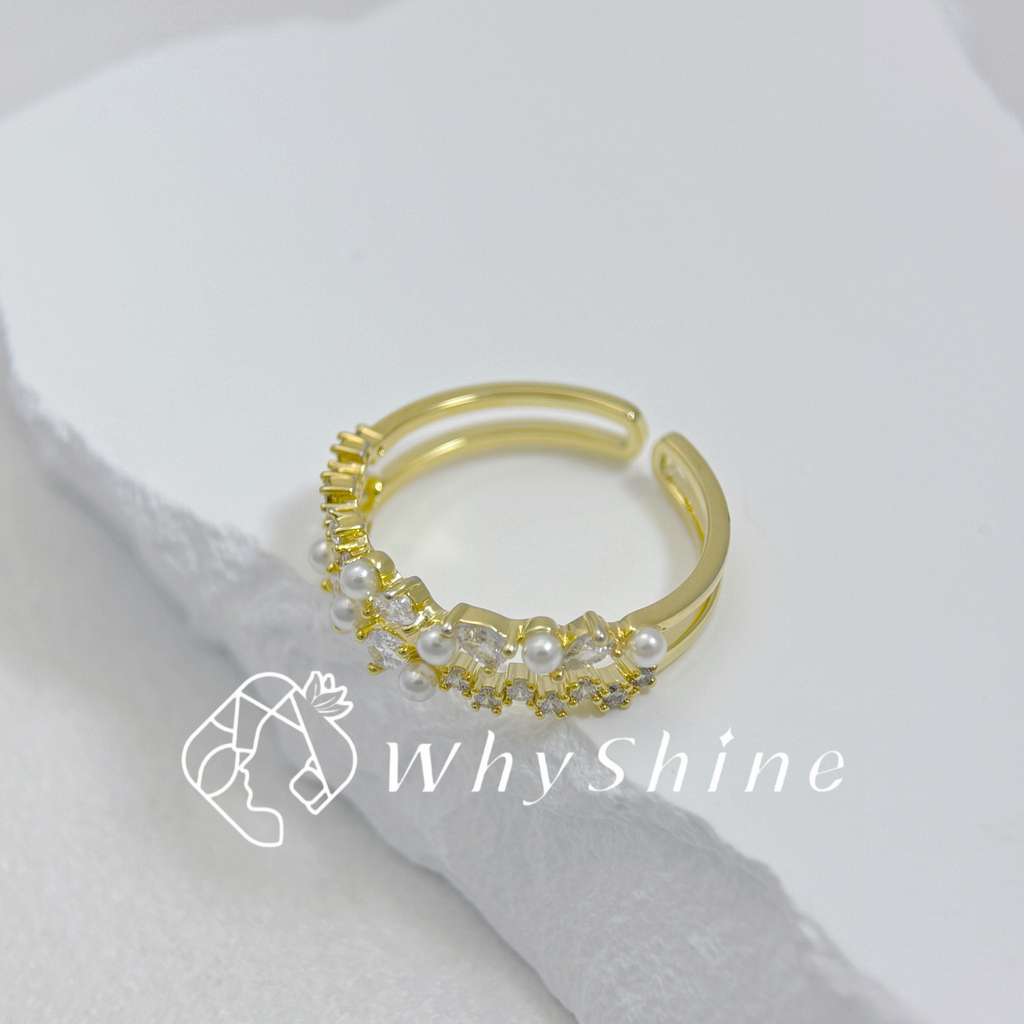 氣質小珍珠細閃鑽雙層戒指