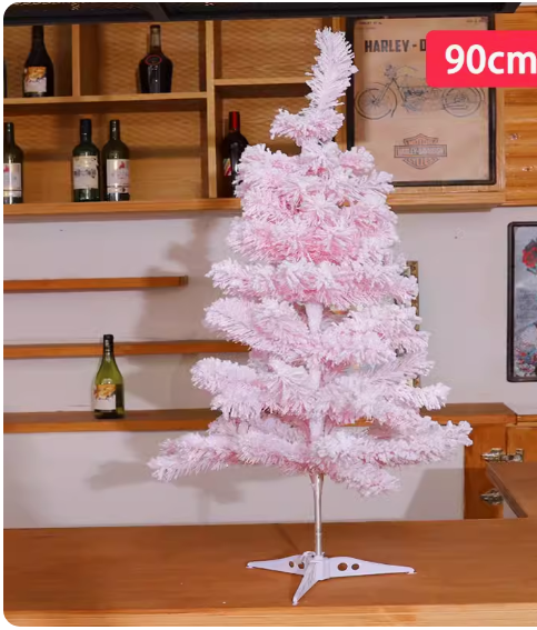 熱賣植絨聖誕樹(沾雪粉紅聖誕樹（不含裝飾）)(尺寸:高90CM