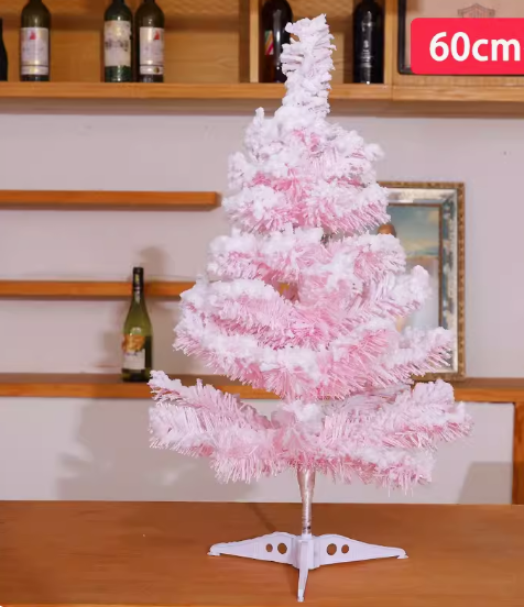 熱賣植絨聖誕樹(沾雪粉紅聖誕樹（不含裝飾）)(尺寸:高60CM
