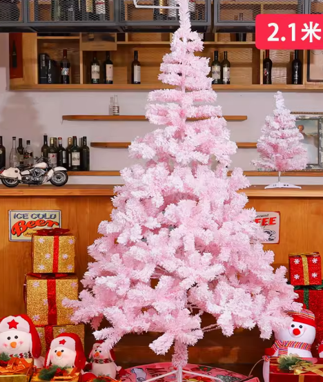 熱賣植絨聖誕樹(沾雪粉紅聖誕樹（不含裝飾）)(尺寸:高210CM