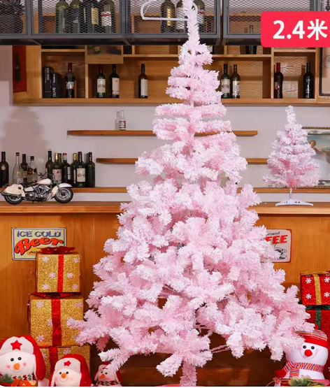 熱賣植絨聖誕樹(沾雪粉紅聖誕樹（不含裝飾）)(尺寸:高240CM
