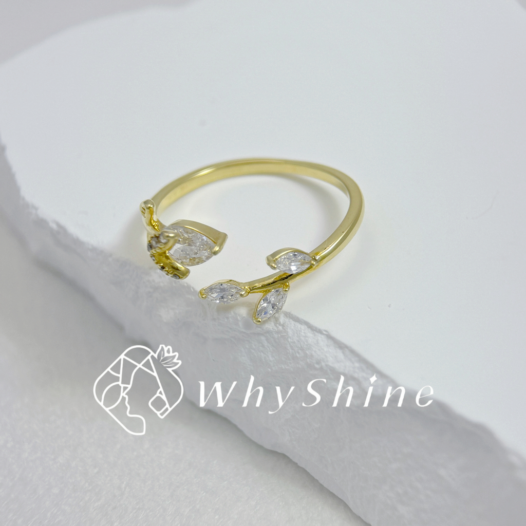 唯美浪漫葉子鑲鑽戒指