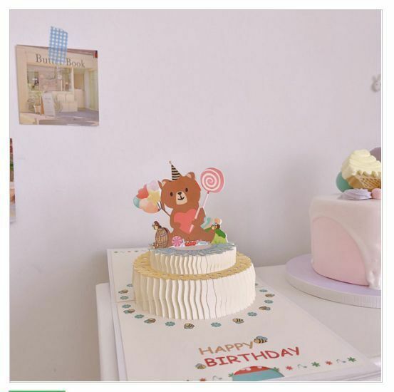 爆款可愛立體紙雕生日卡（小熊蛋糕＋信封）