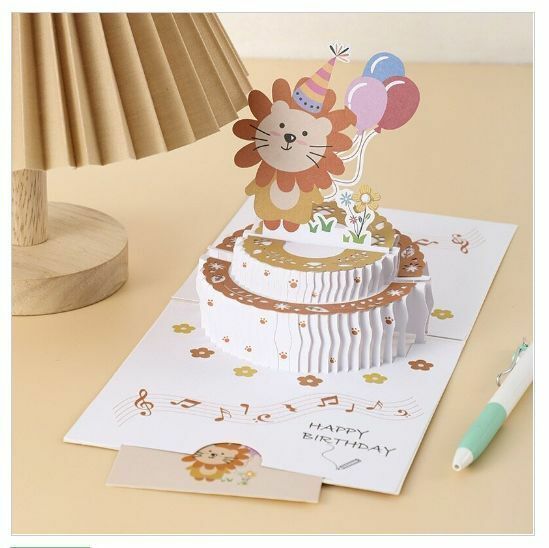 爆款創意立體紙雕生日卡賀卡（獅子款＋信封）