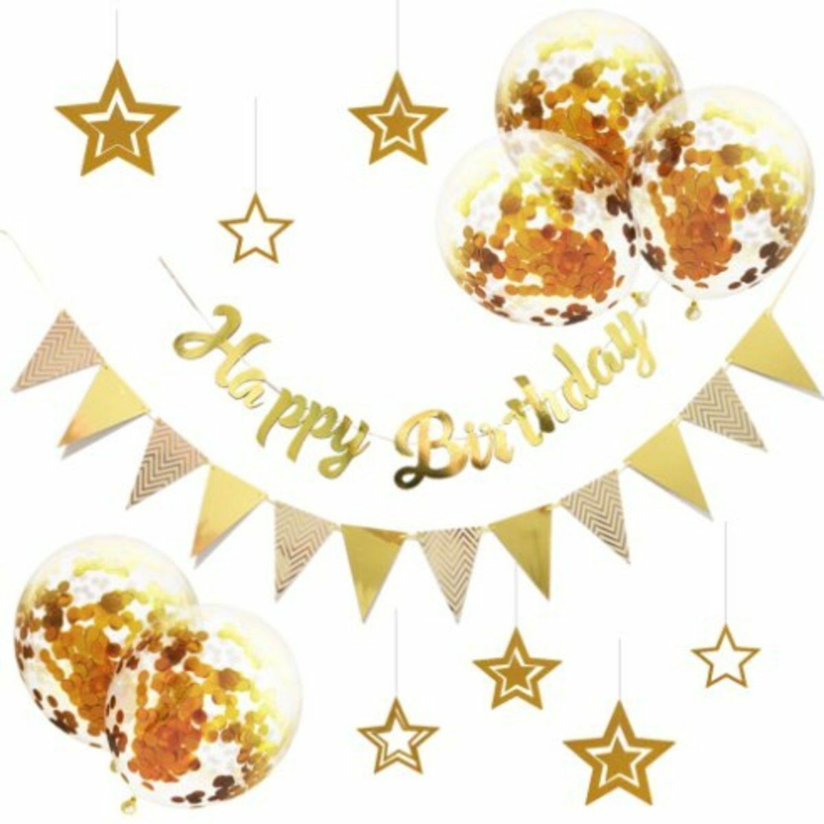 爆款套裝 生日派對閃片氣球佈置套裝  Happy Birthday 【金色閃片】staycation