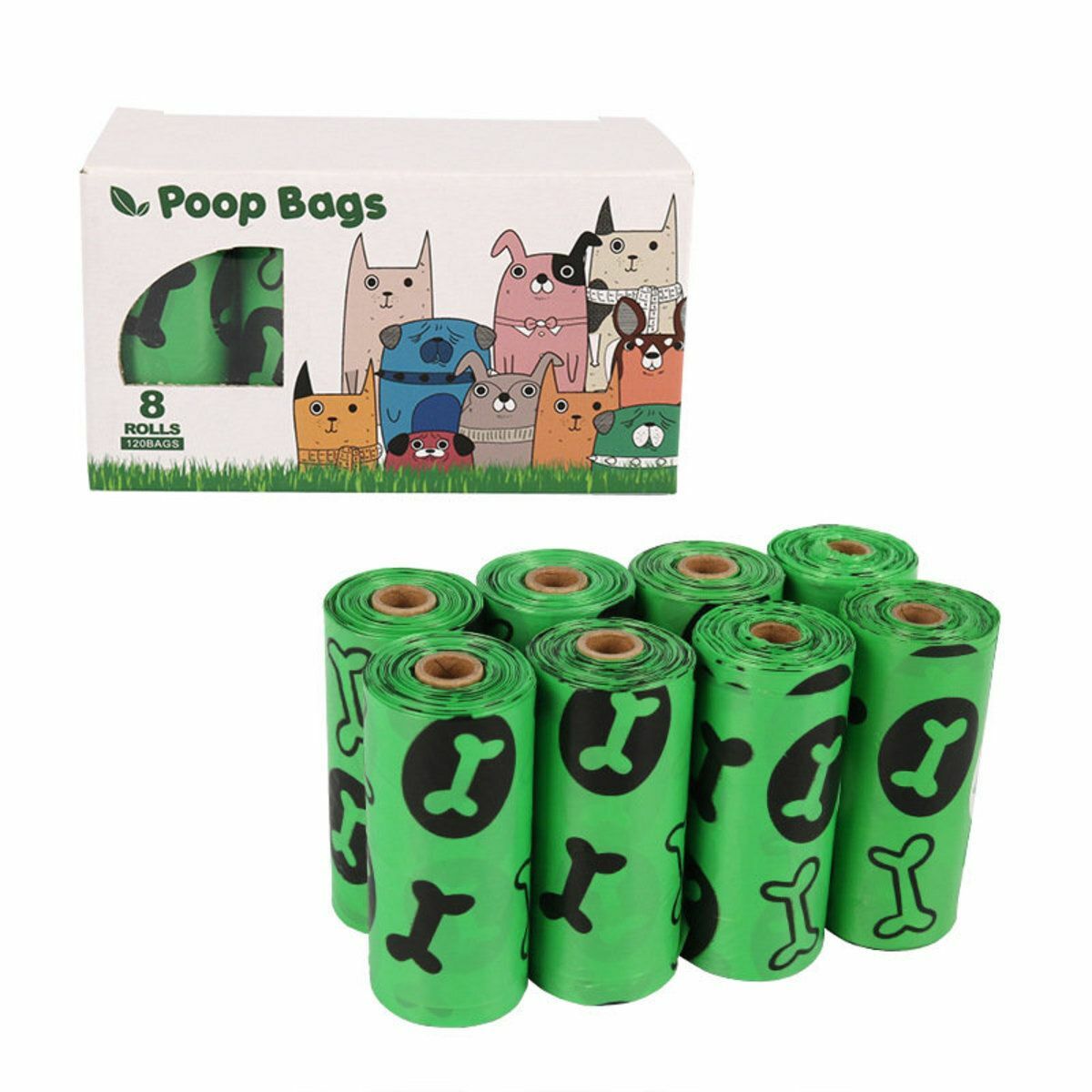 熱推寵物狗便便袋 寵物大容量拾便袋 環保（共8卷，120個袋） 可分解物料 用料強韌 不易穿(顏色隨機)