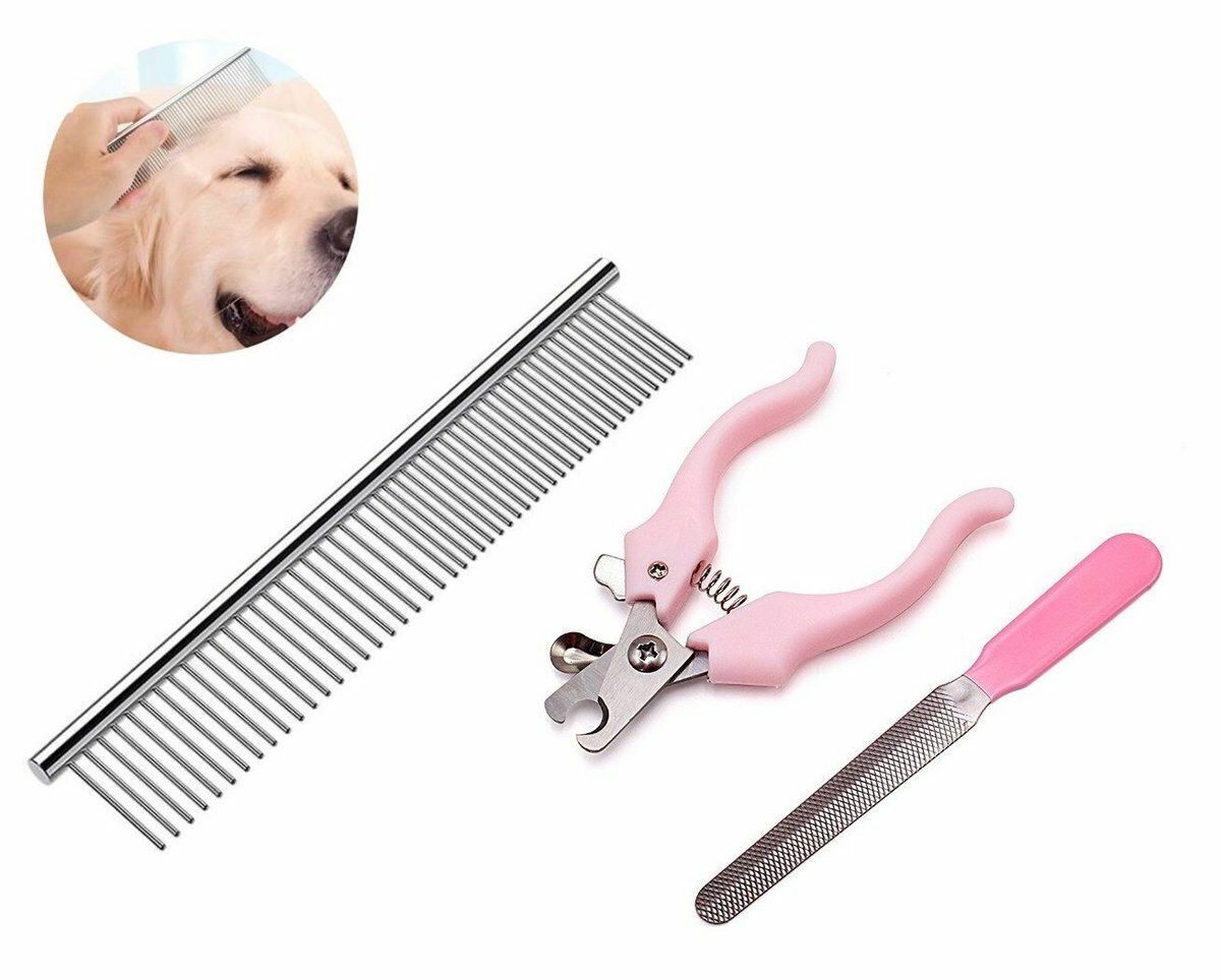 熱推【一套3件】寵物專用不鏽鋼指甲鉗 犬狗狗指甲鉗附銼刀 寵物專業剃毛 【粉紅色】