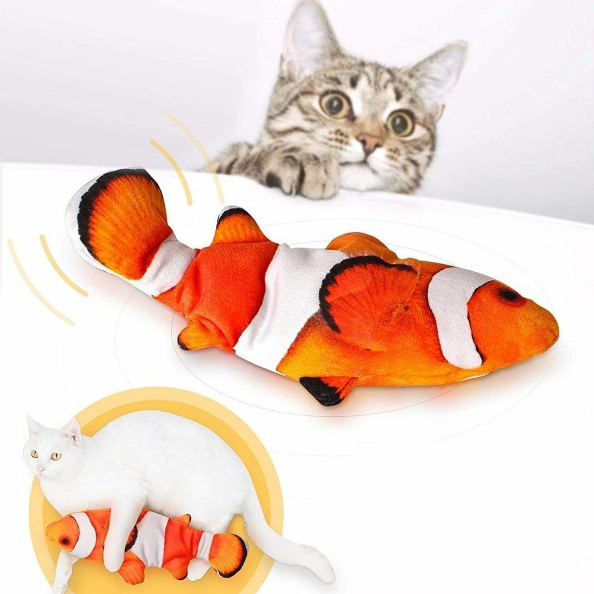 熱推NEMO 小丑魚 (貓奴必備）逗貓仿真魚 （（尾部會搖擺）） 寵物貓玩具 貓咪玩具 可拆洗