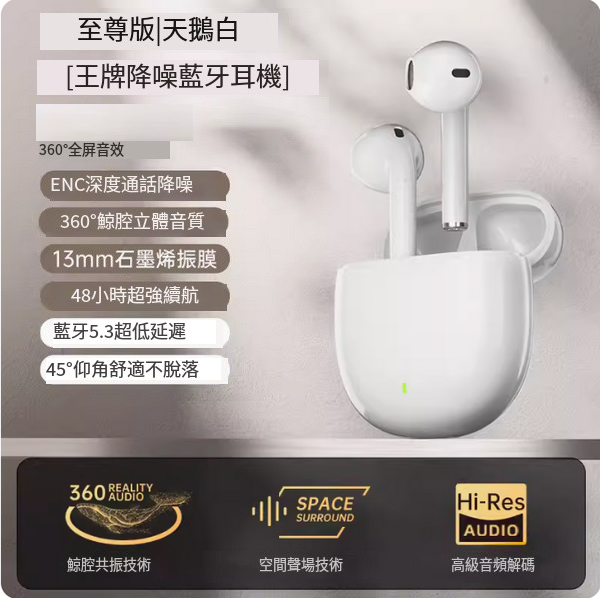 The hottest wireless Bluetooth headset (Swan White [Extreme Edition] Histen sound quality + 100% improved battery life + intelligent noise reduction)