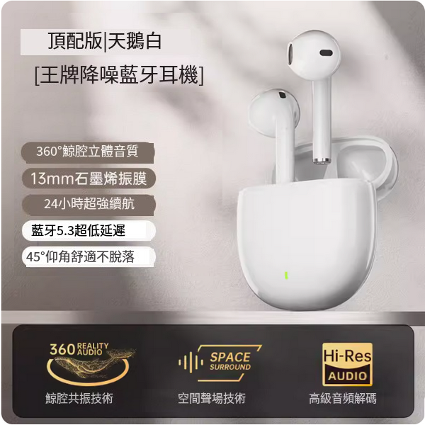 The hottest wireless Bluetooth headset (Swan White [Top Edition] Intelligent Noise Cancellation★HIFI Sound Quality★Super long battery life of 1 day)