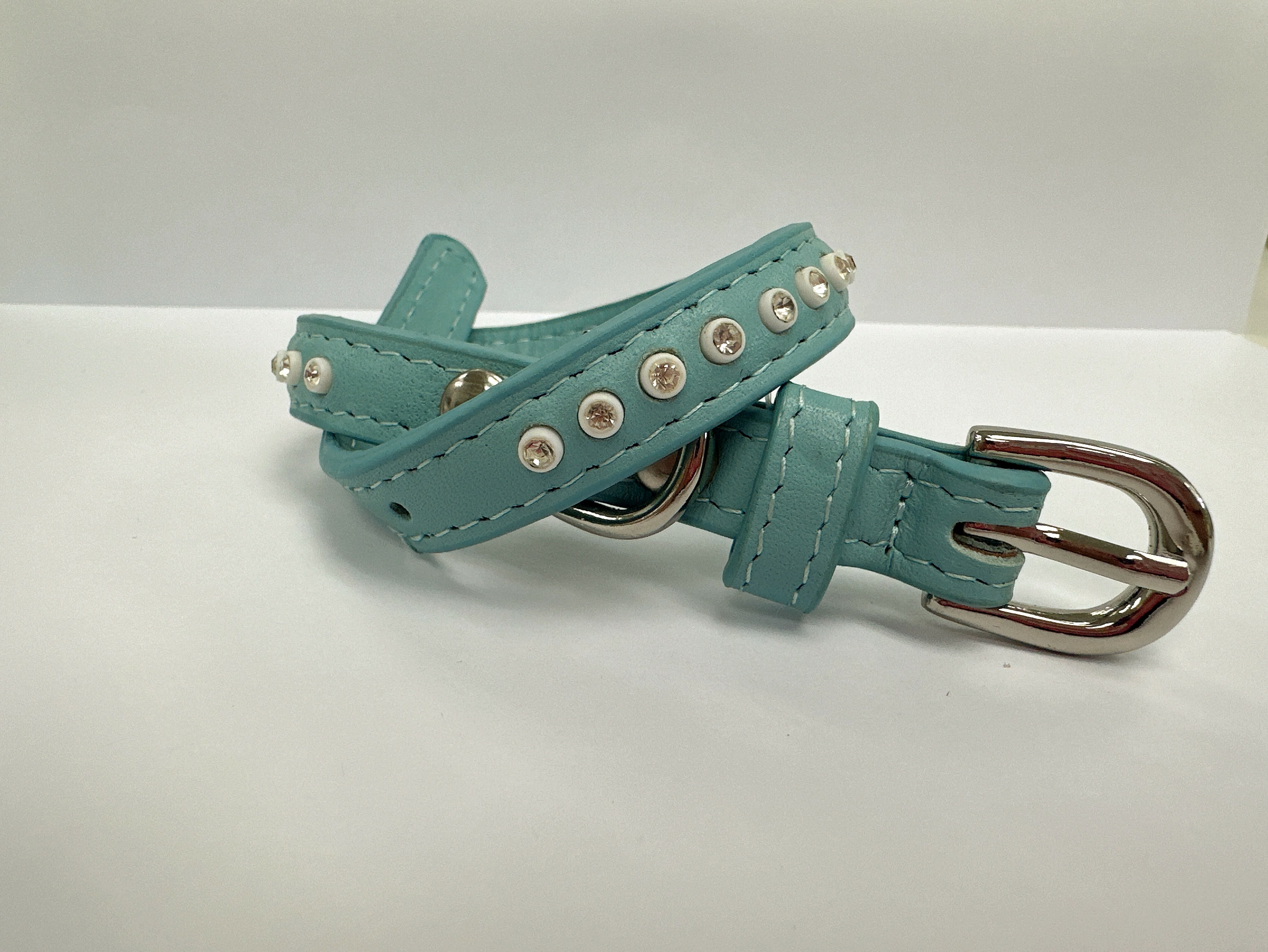 真皮狗頸圈(粉藍色)