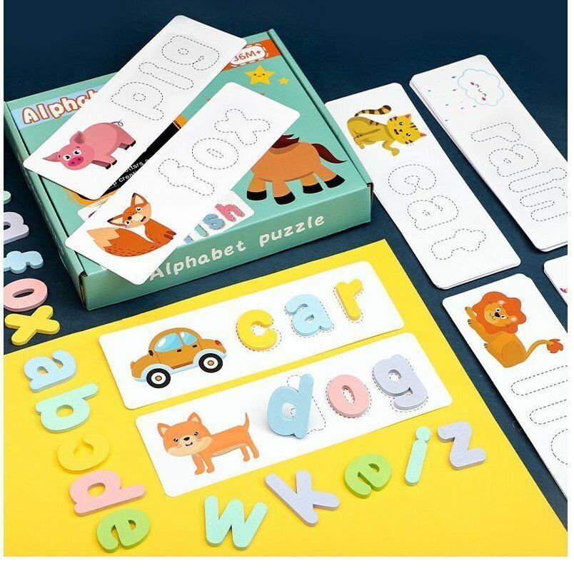New English teaching materials for children, children's English spelling games, preschool early education training, wooden alphabet puzzles, early English enlightenment training, suitable for boys and girls