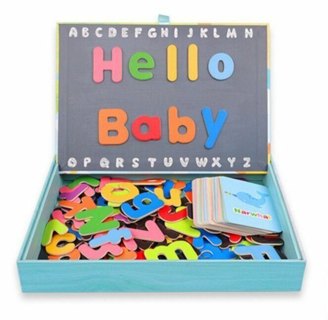 New children's magnetic English spelling, English teaching materials for young children, English spelling games, preschool early education training, alphabet puzzles, early English enlightenment training, spelling learning toys, ABC wooden color alphabet games