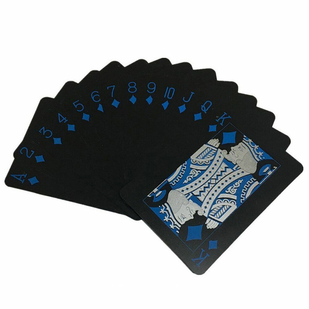 New blue creative black plastic poker PVC waterproof playing cards chess and board game cards poker plastic playing cards waterproof poker children's playing card toys black PVC plastic waterproof playing cards board game toys adult playing card toys - blue