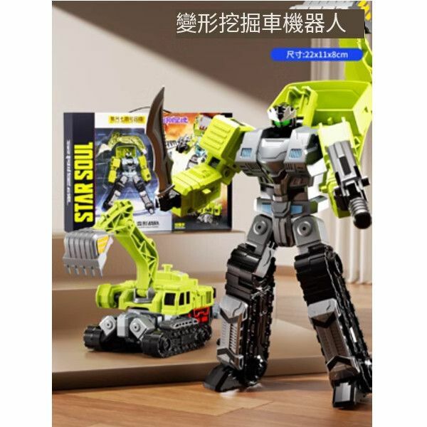 新款變形汽車機器人玩具【[變形挖掘機]43CM精美禮盒】