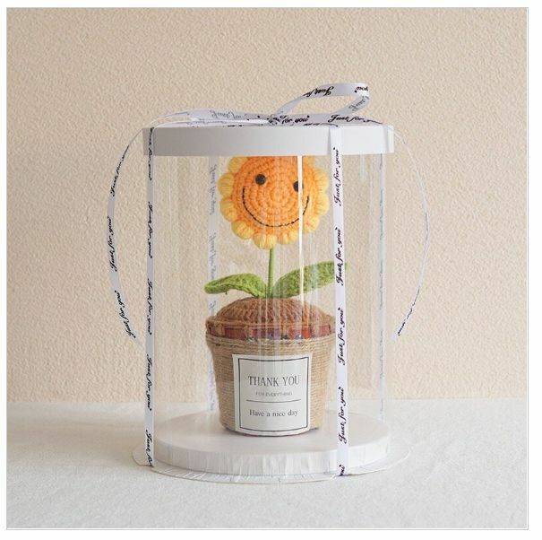 New wool hand-knitted crochet flower sunflower pot-cut bucket (single sunflower) beautifully packaged [Note: no Thank you sticker]
