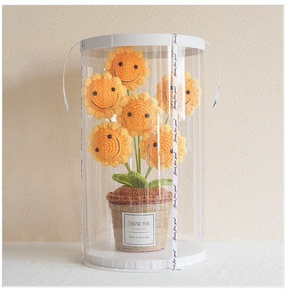 New wool hand-knitted crochet flower sunflower pot-cut bucket (six sunflowers) beautifully packaged [Note: no Thank you sticker]