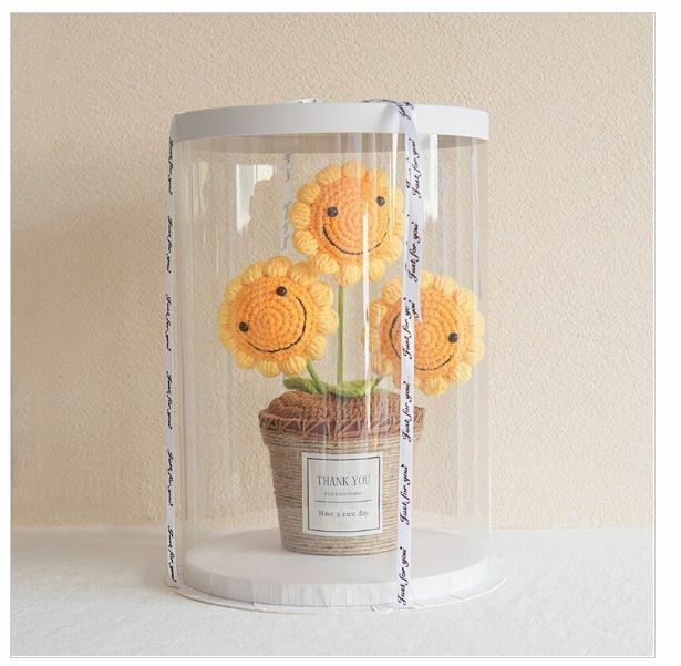 New wool hand-knitted crochet flower sunflower pot-cut bucket (three sunflowers) beautifully packaged [Note: no Thank you sticker]