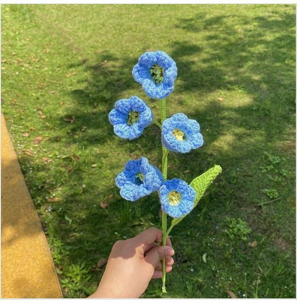 New wool hand-knitted crochet flower product (one blue lily of the valley flower)