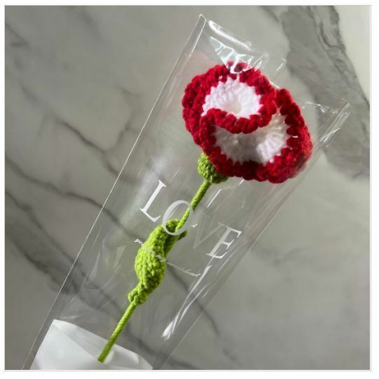 新款毛線手工編織鈎針花成品（漸變紅色康乃馨 一枝）