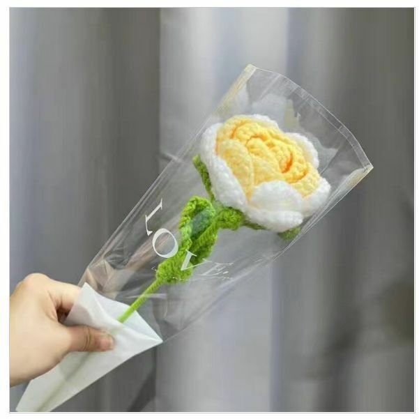 New wool hand-knitted crochet flower product (one yellow gradient rose)