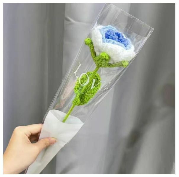 New wool hand-knitted crochet flower product (one blue gradient rose)