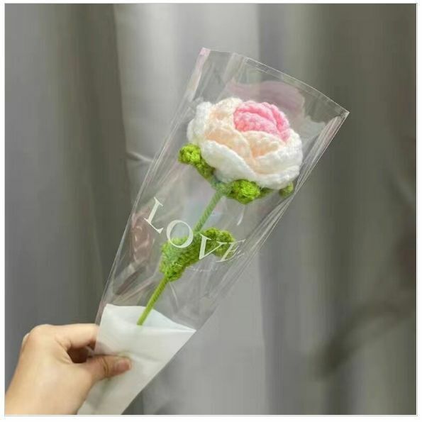 New wool hand-knitted crochet flower product (one pink gradient rose)