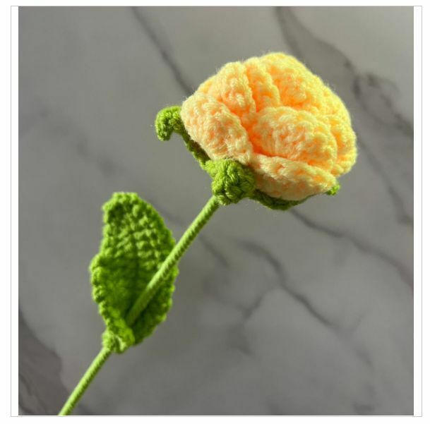New wool hand-knitted crochet flower product (one yellow rose)
