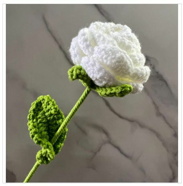 New wool hand-knitted crochet flower product (one white rose)