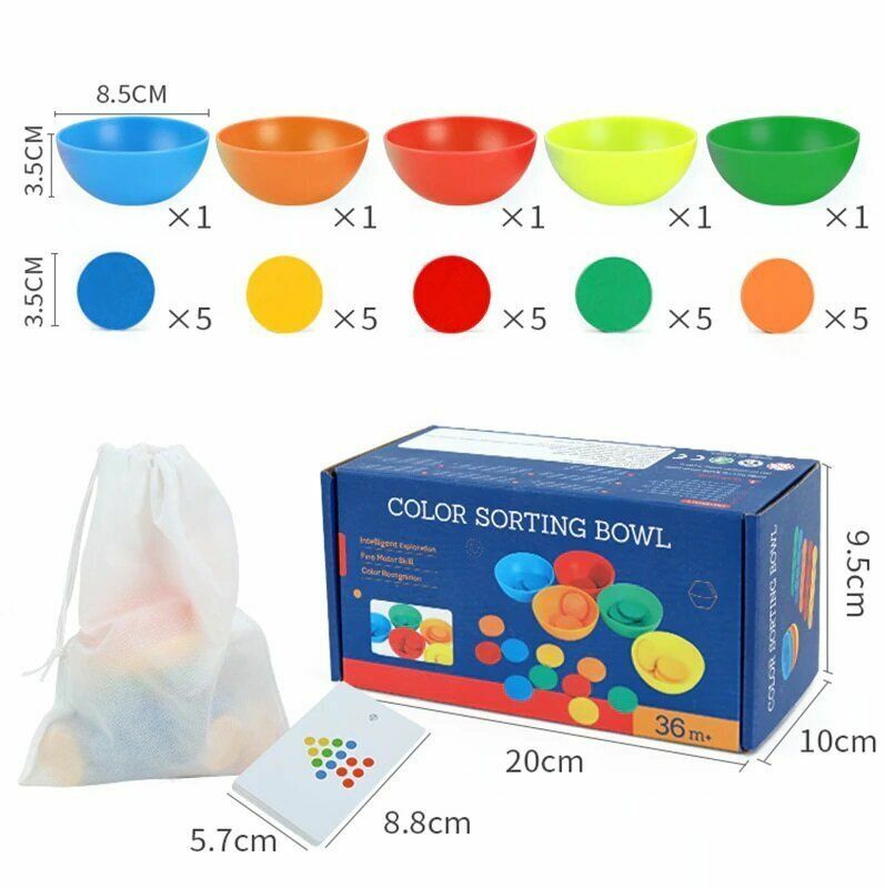 New Montessori teaching aids, children's color classification, bowl color matching, cognitive classification, wooden toys, mathematics, kindergarten, early education, educational tabletop games