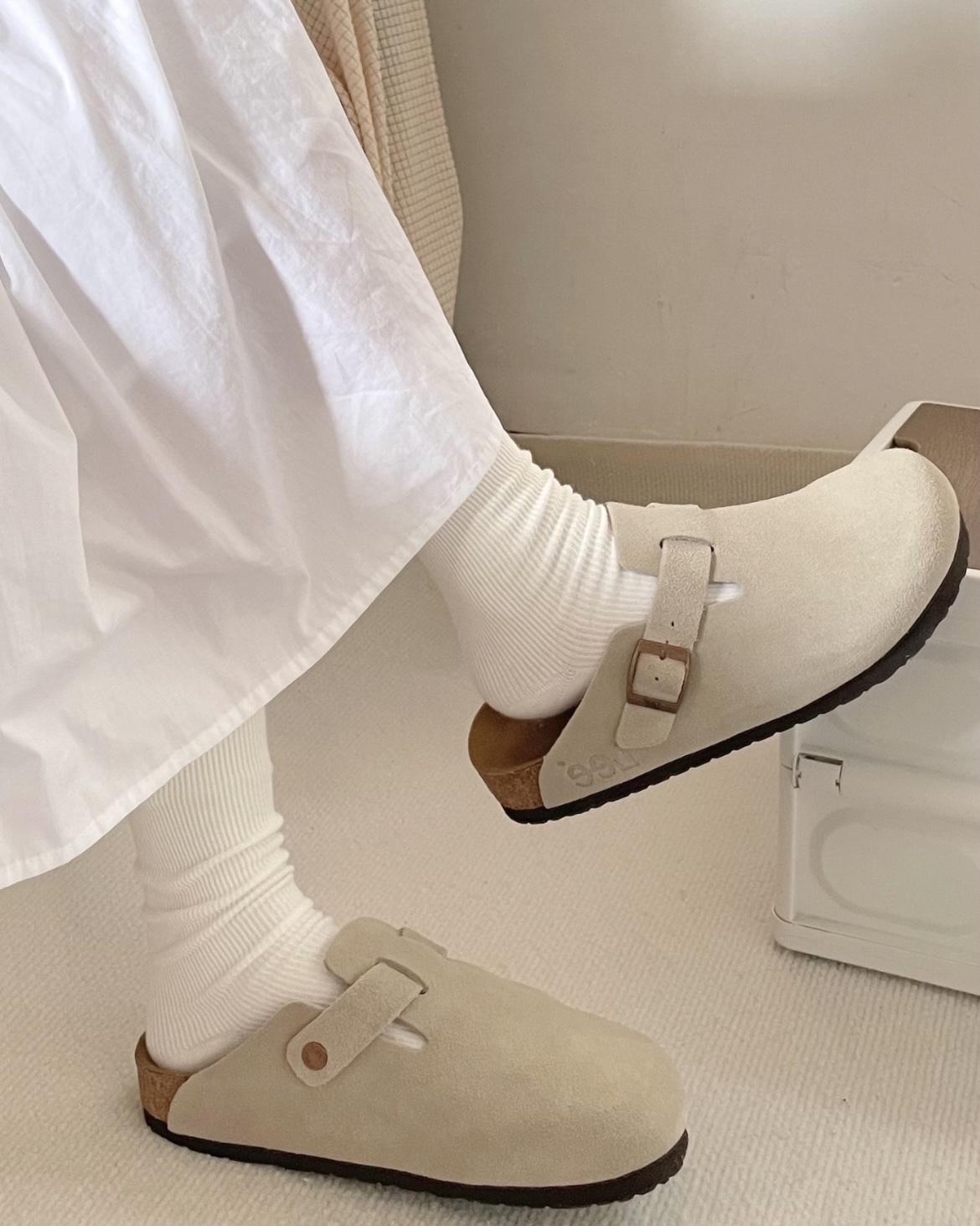 Lee 百搭 軟木軟底 麂皮 勃肯鞋 拖鞋 灰色