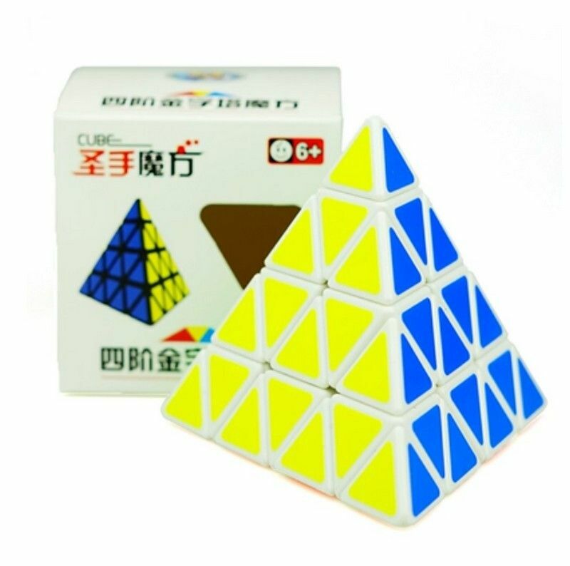 熱賣扭計骰/異形魔方/益智玩具-聖手4階金字塔魔方-白色+底座