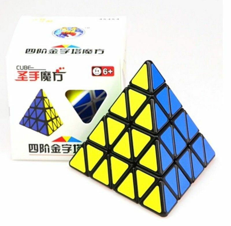熱賣扭計骰/異形魔方/益智玩具-聖手4階金字塔魔方-黑色+底座